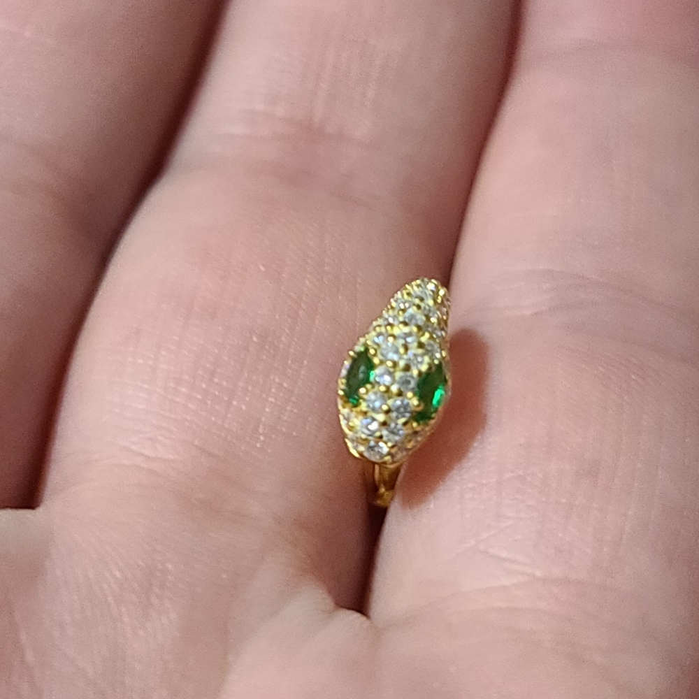 🐍Serpent Snake Hoop Stacking 925 Sterling Silver Yellow Gold Green Zircon Pave - Picture 14 of 16